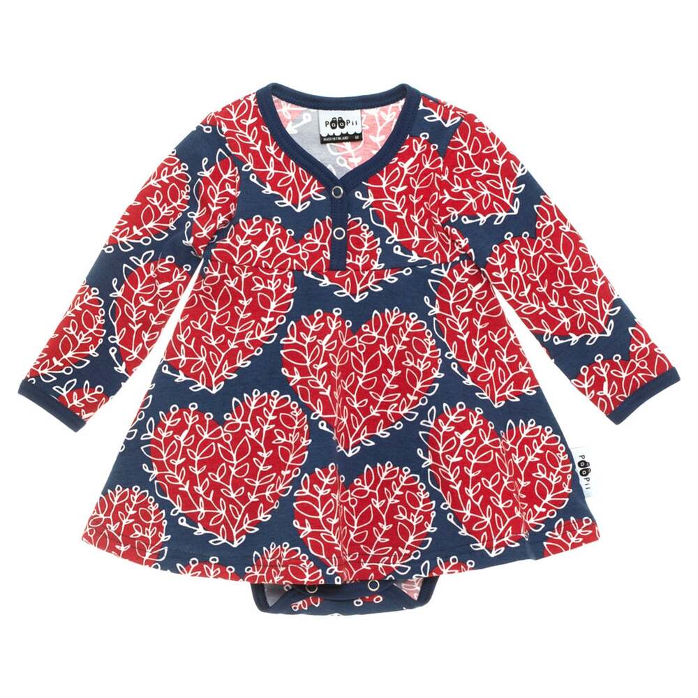 Organic Cotton Heart Print Henley Bodysuit Dress